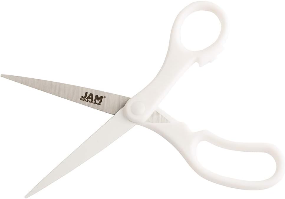 JAM PAPER Multi-Purpose Precision Scissors - 8 Inch - White - Ergonomic Handle & Stainless Steel Blades - Sold Individually