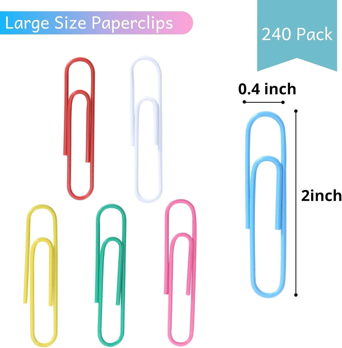 Mr. Pen- Paper Clips, 2 Inch, 240 Pack, Large Colored Paper Clips