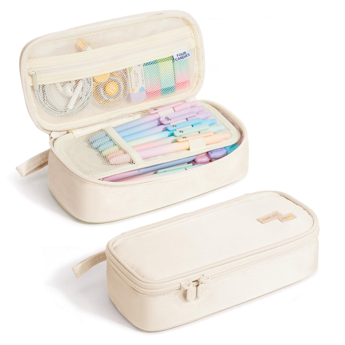 Four Candies Large Pencil Case, 5 Compartments Pen Organizer Pouch