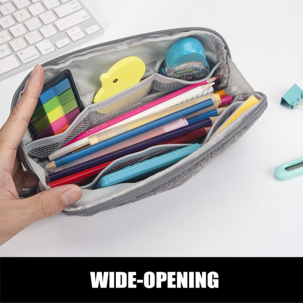 Sooez Wide-Opening Pencil Pen Case, Lightweight Spacious Pencil Bag Pouch