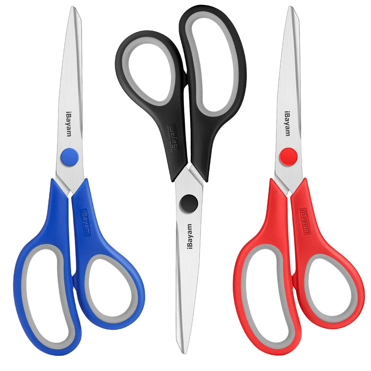 iBayam 8.5" Scissors All Purpose, 2.5mm Sharp Blade, 3 Cute School Office