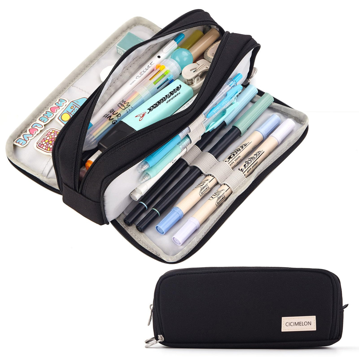 CICIMELON Large Capacity Pencil Case 3 Compartment Pouch Pen Bag for School Teen Girl Boy Men Women (Purple)