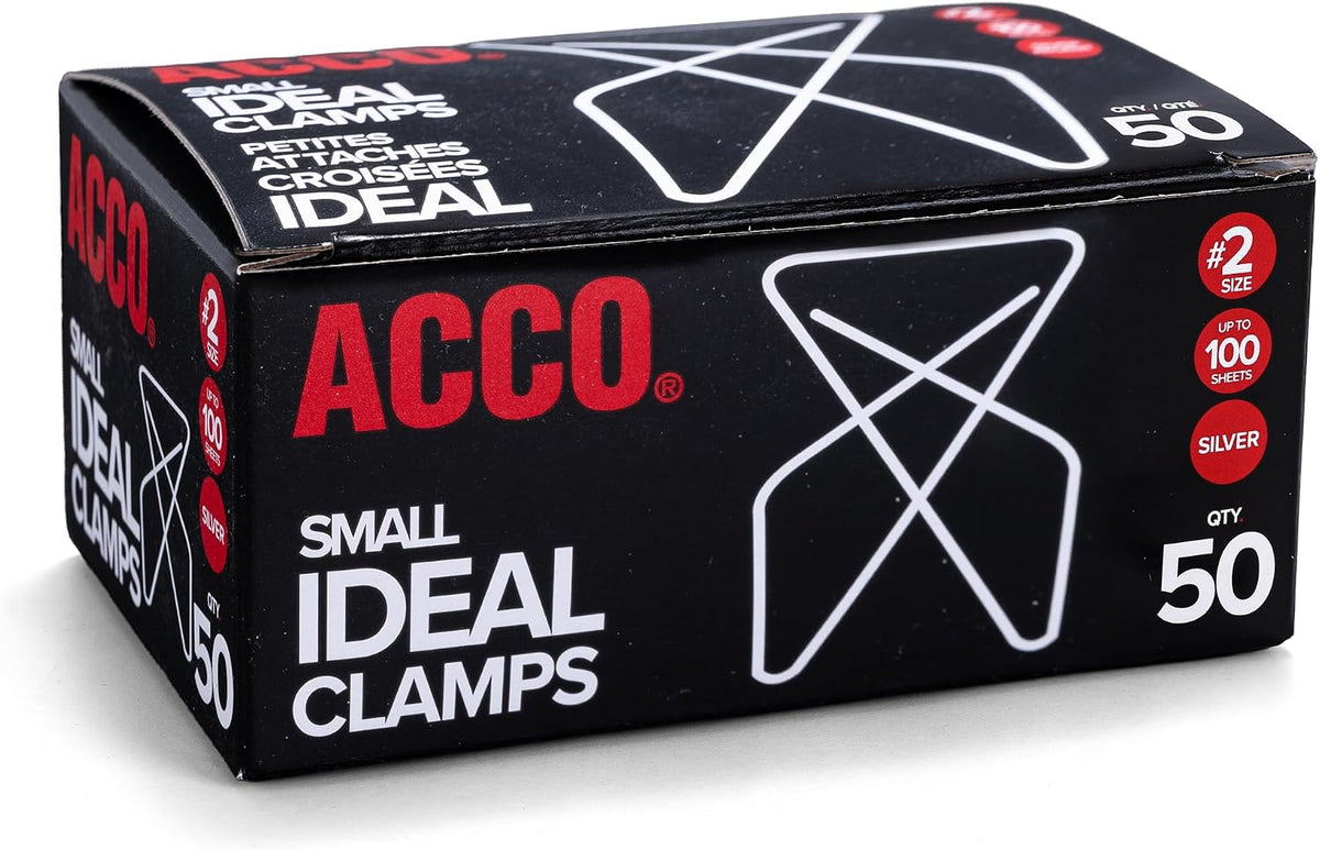 ACCO Ideal Butterfly Paper Clamps, Steel Wire, Small 1.5 Inch Size, 100 Sheet Capacity, Silver, 50 Clamps per Box (A7072620)