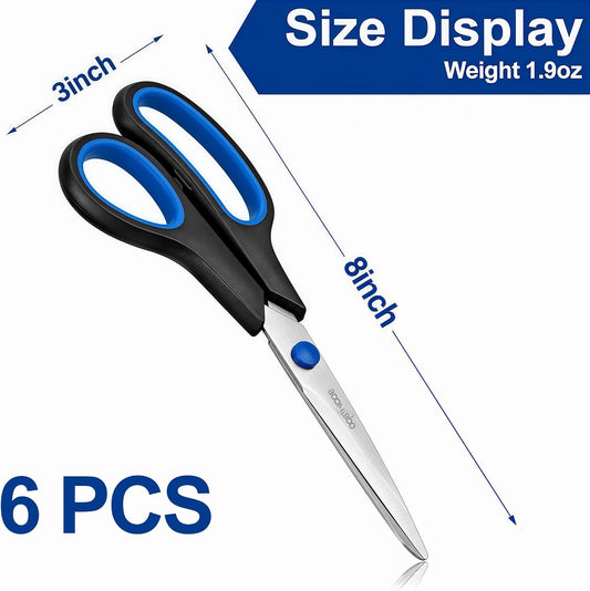 6PCS 8" Scissors,Sharp Stainless Steel All Purpose for Office School Crafts