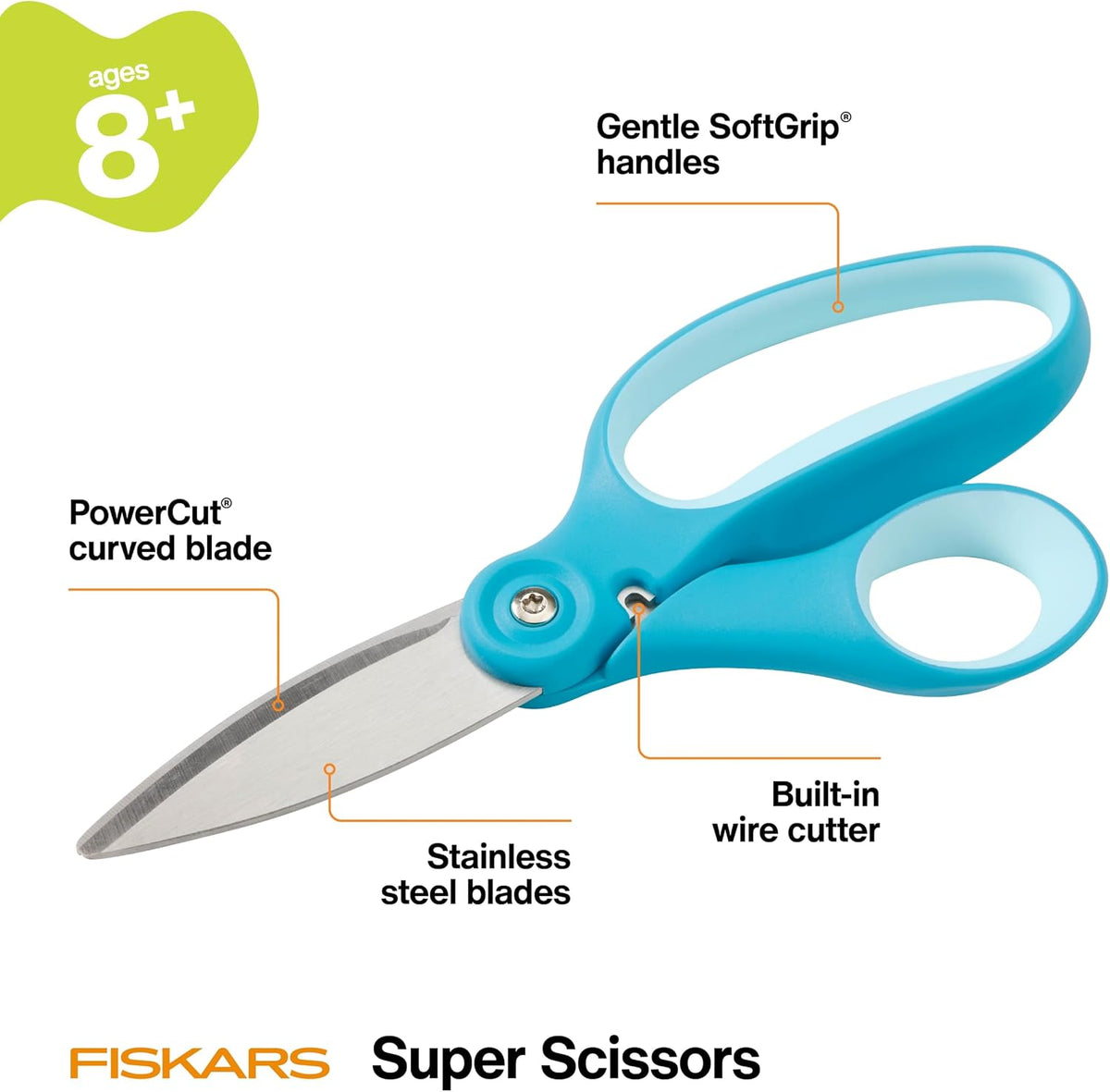 Fiskars 6" Kids Super Scissors with PowerCut Technology, Stainless Steel, School Supplies