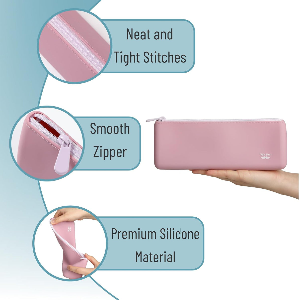 Mr. Pen- Silicone Pencil Case Pouch, Dusty Pink