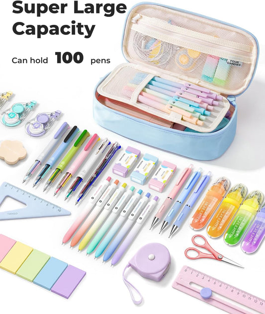Four Candies Large Pencil Case, 5 Compartments Pen Organizer Pouch