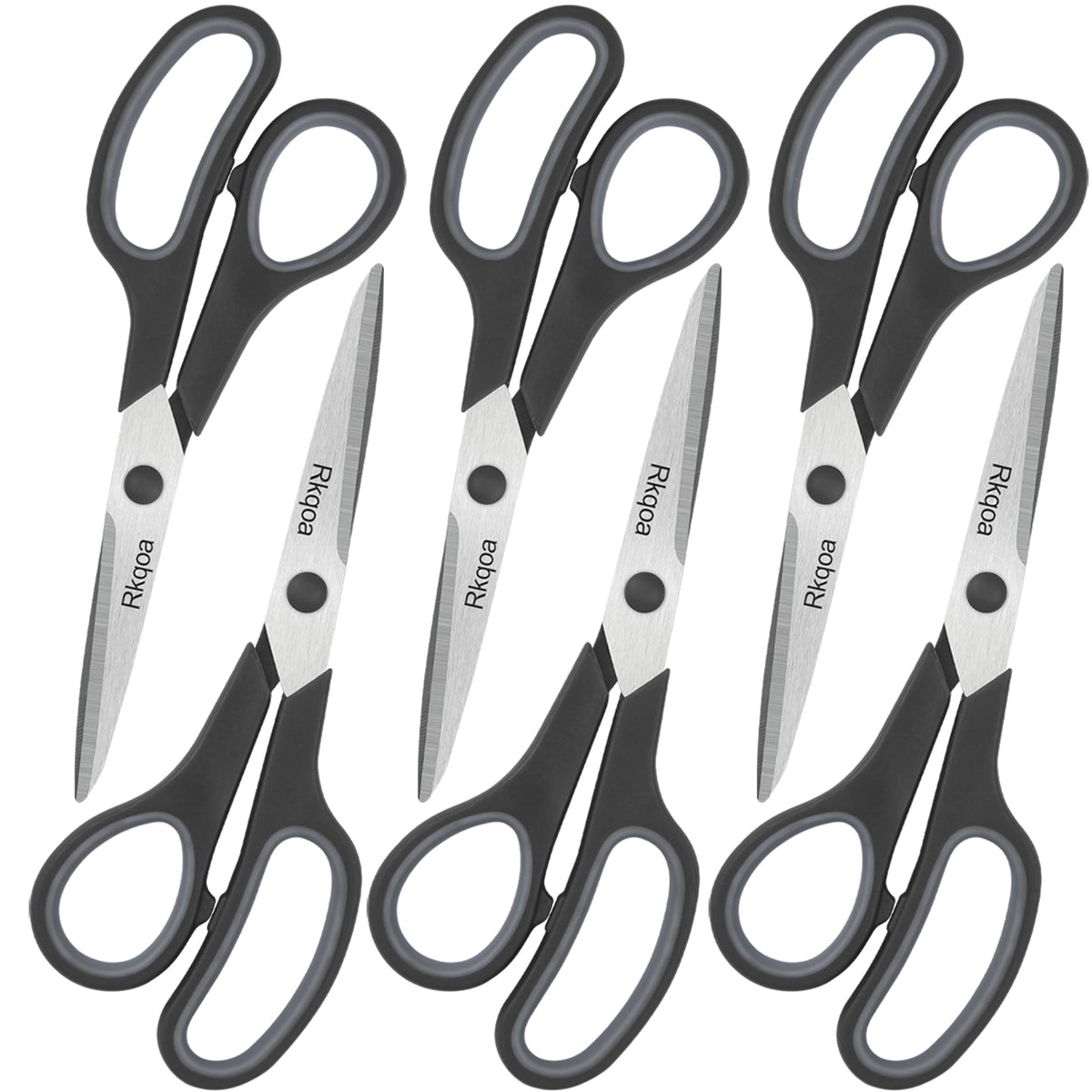 Black 6 Scissors Pack, Rkqoa 8" All Purpose Sharp Scissor for Everyday Use
