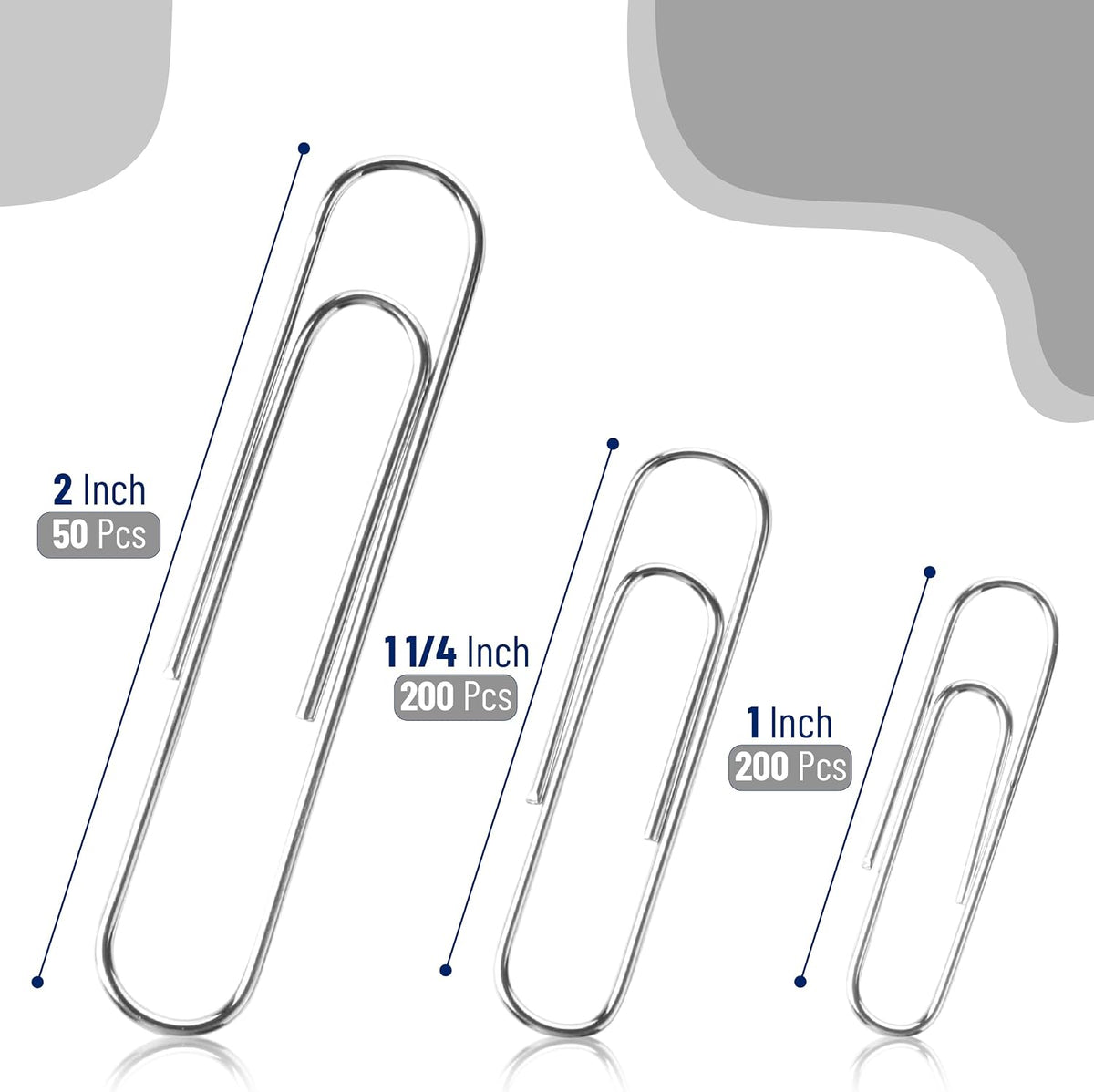 Mr. Pen- Silver Paper Clips, 450 pcs, 1", 1-1/4", 2"