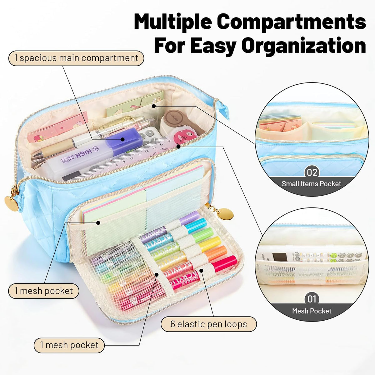 Cute Pencil Case for Girls kids Soft Quilted Pencil Pouch Bag Organizer