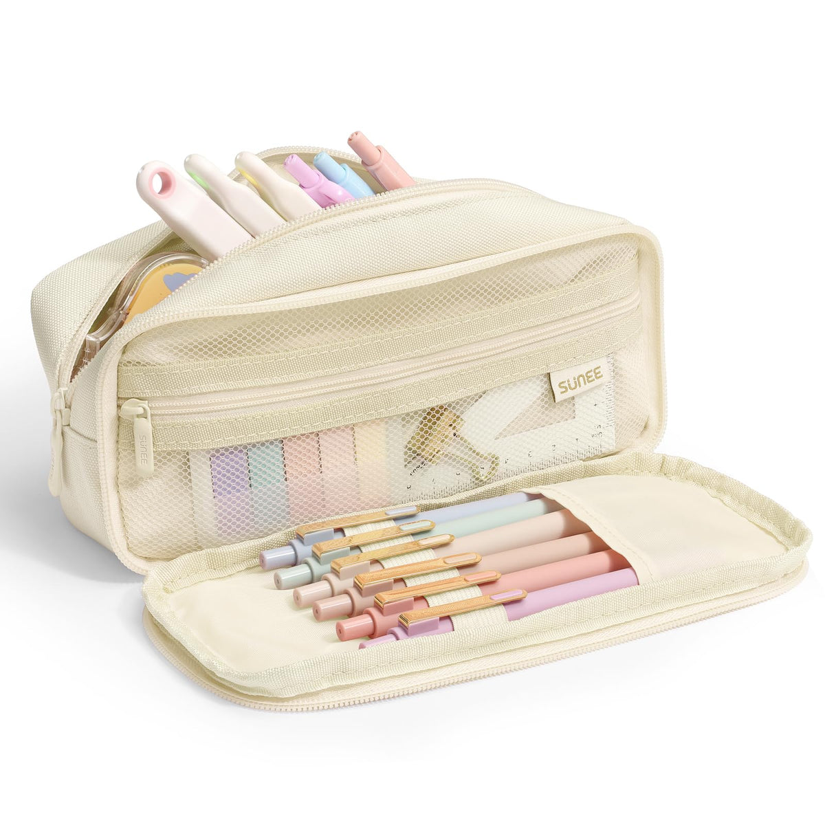 SUNEE Pencil Case, Large Capacity Pencil Pouch, Extra Big Pencil Bag with 6 Compartments, Durable Canvas Pencil Box for Office Stationery Organizer, Back to School Supplies for Teen Boys Girls, Black