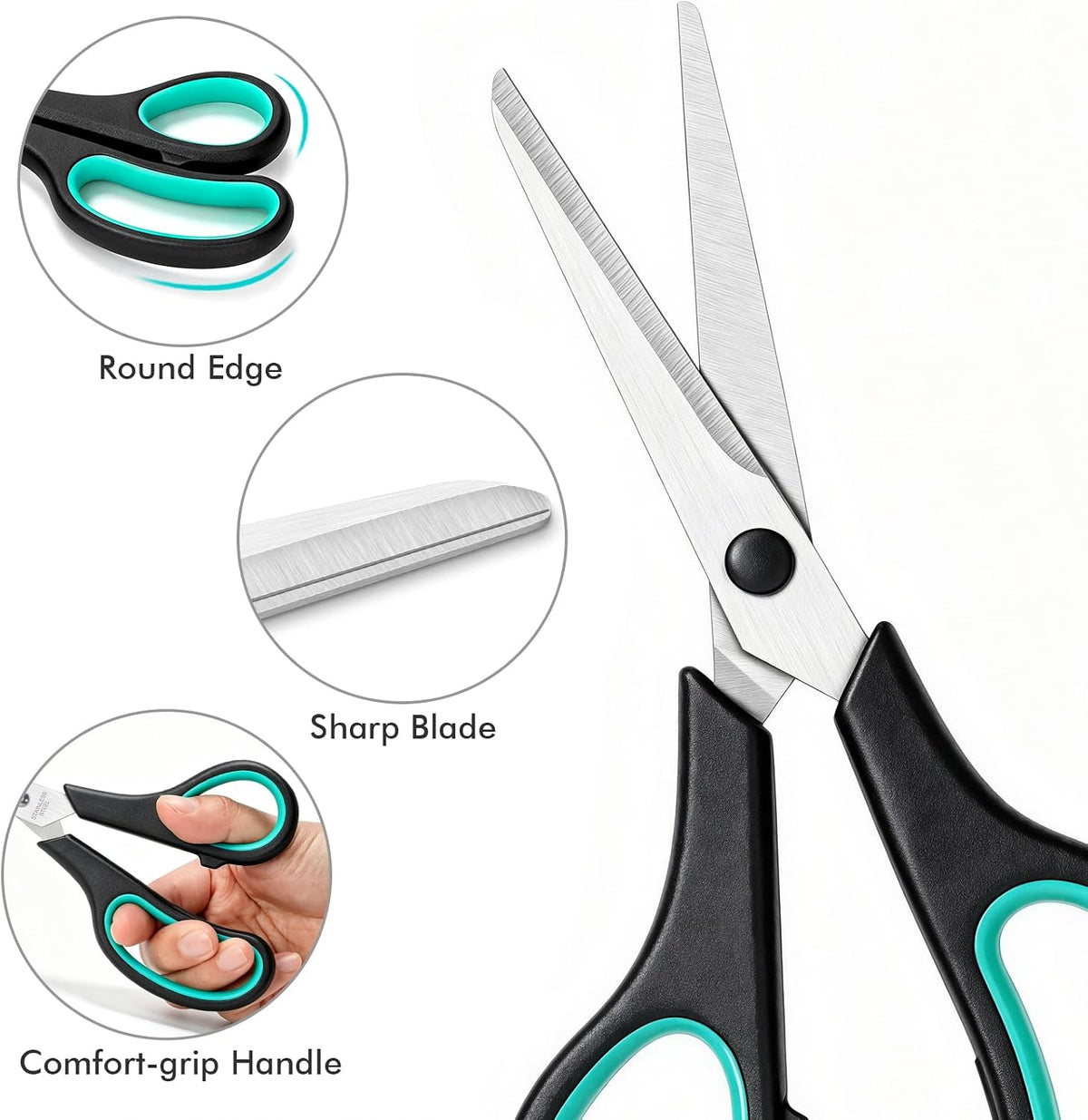 3 Packs Scissors All Purpose, 8 Inch Scissors Bulk Sharp Sewing Fabric Shears for Office Home School Supplies, Stainless Steel Craft Scissor for Adults Teachers, Right/Left Handles Cutting Tools