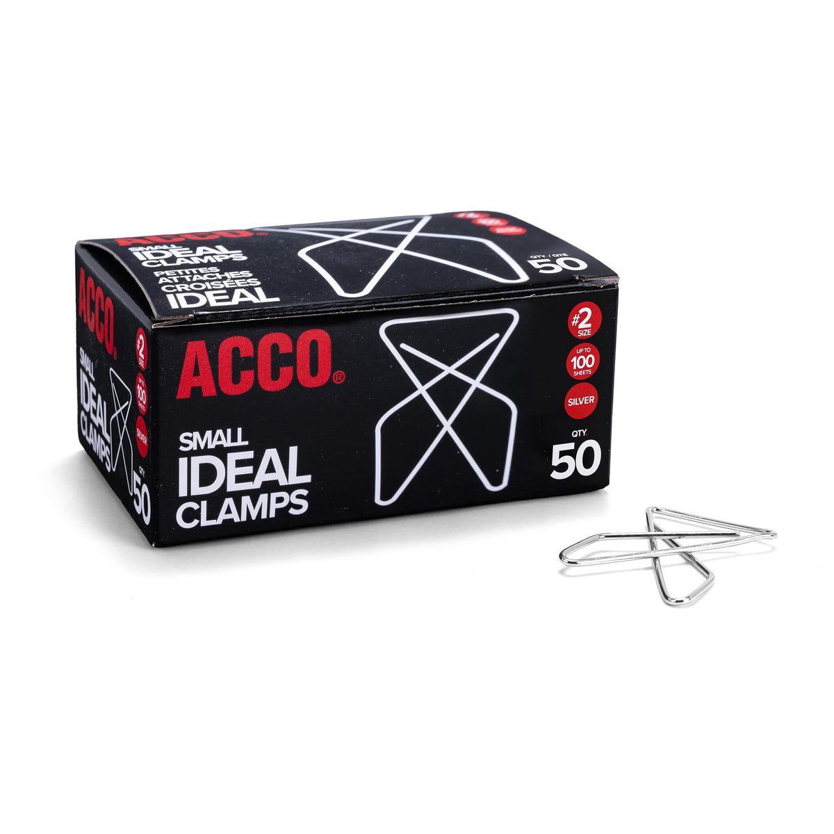 ACCO Ideal Butterfly Paper Clamps, Steel Wire, Small 1.5 Inch Size, 100 Sheet Capacity, Silver, 50 Clamps per Box (A7072620)