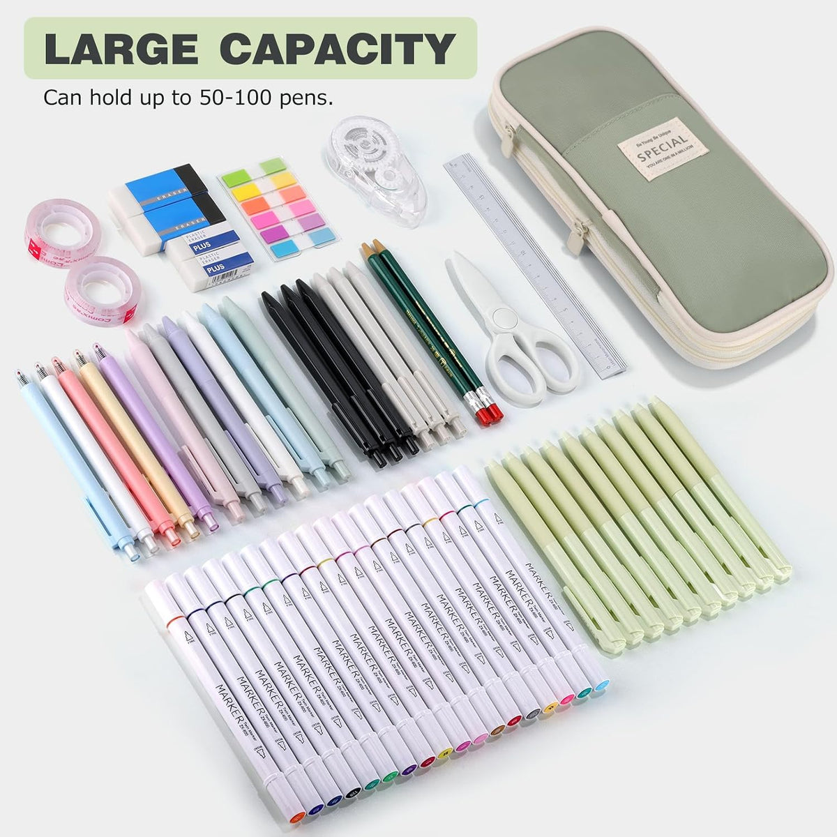 Large Capacity Pencil Case with Zipper, Aesthetic Pencil Pouch, Portable Stationery Organizer Bag for Teen and Adults, Big Pencil Bag for College, Office, Travel