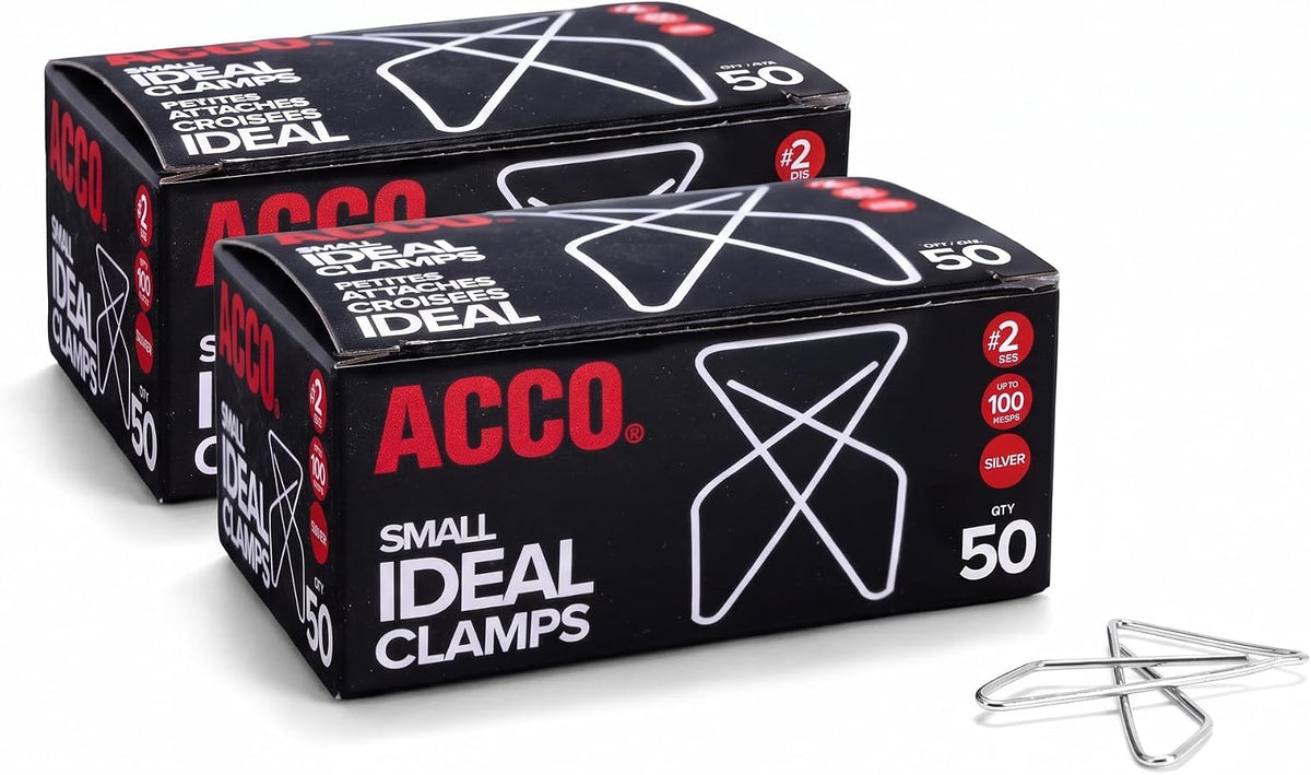 ACCO Ideal Butterfly Paper Clamps, Steel Wire, Small 1.5 Inch Size, 100 Sheet Capacity, Silver, 50 Clamps per Box (A7072620)