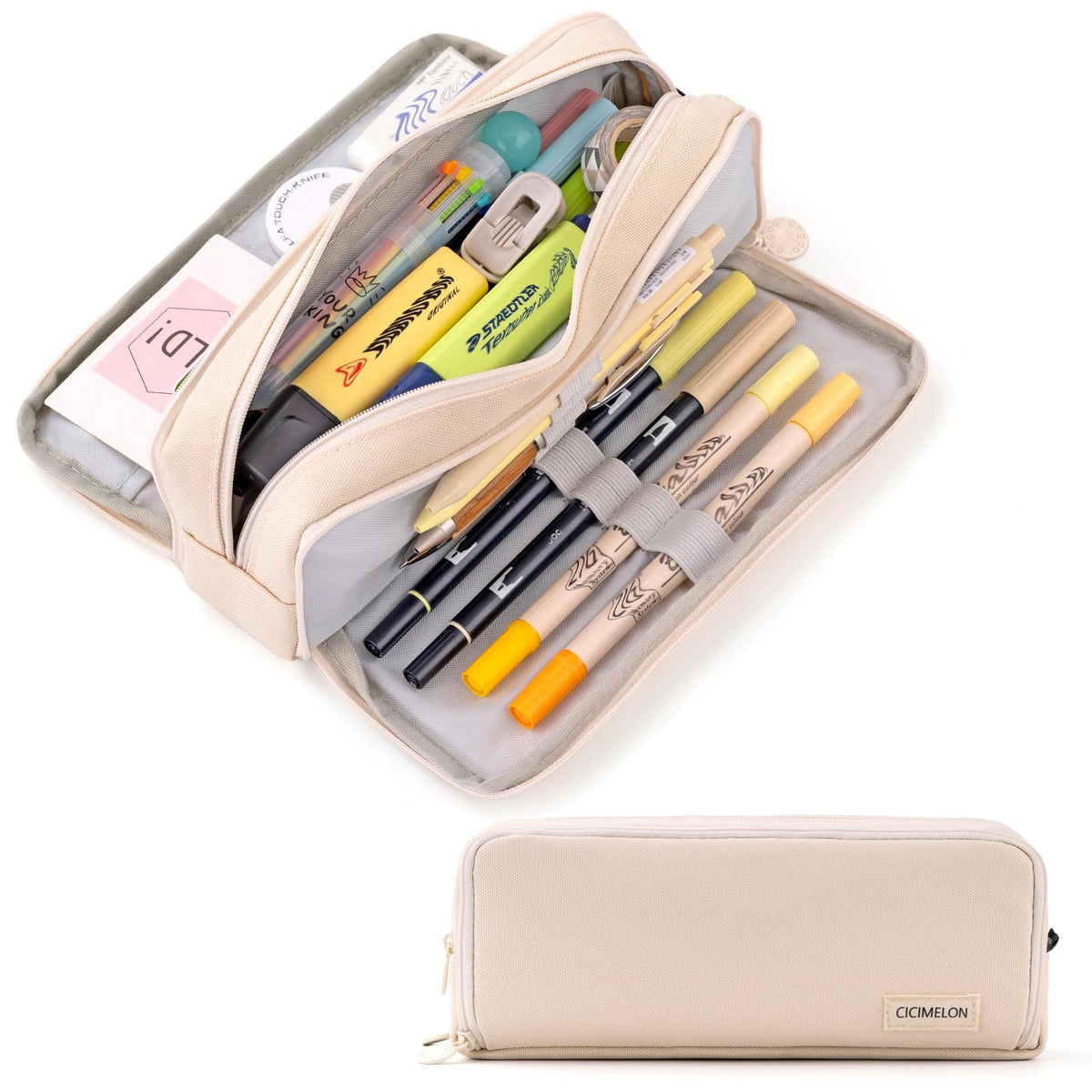 CICIMELON Large Capacity Pencil Case 3 Compartment Pouch Pen Bag for School Teen Girl Boy Men Women (Purple)