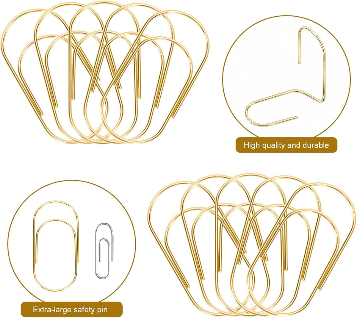 50 Pcs Jumbo Paper Clips 2 Inch (50mm), Large Gold Paperclips, Non-Skid Smooth Steel Wire, Oversized Wide Clips for Office School Planner Bookmarks
