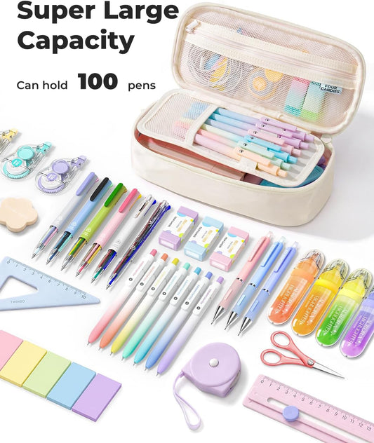 Four Candies Large Pencil Case, 5 Compartments Pen Organizer Pouch