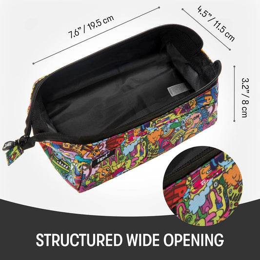ZIPIT Lenny Pencil Case, Large Zipper Pouch for Girls and Boys, Doodles