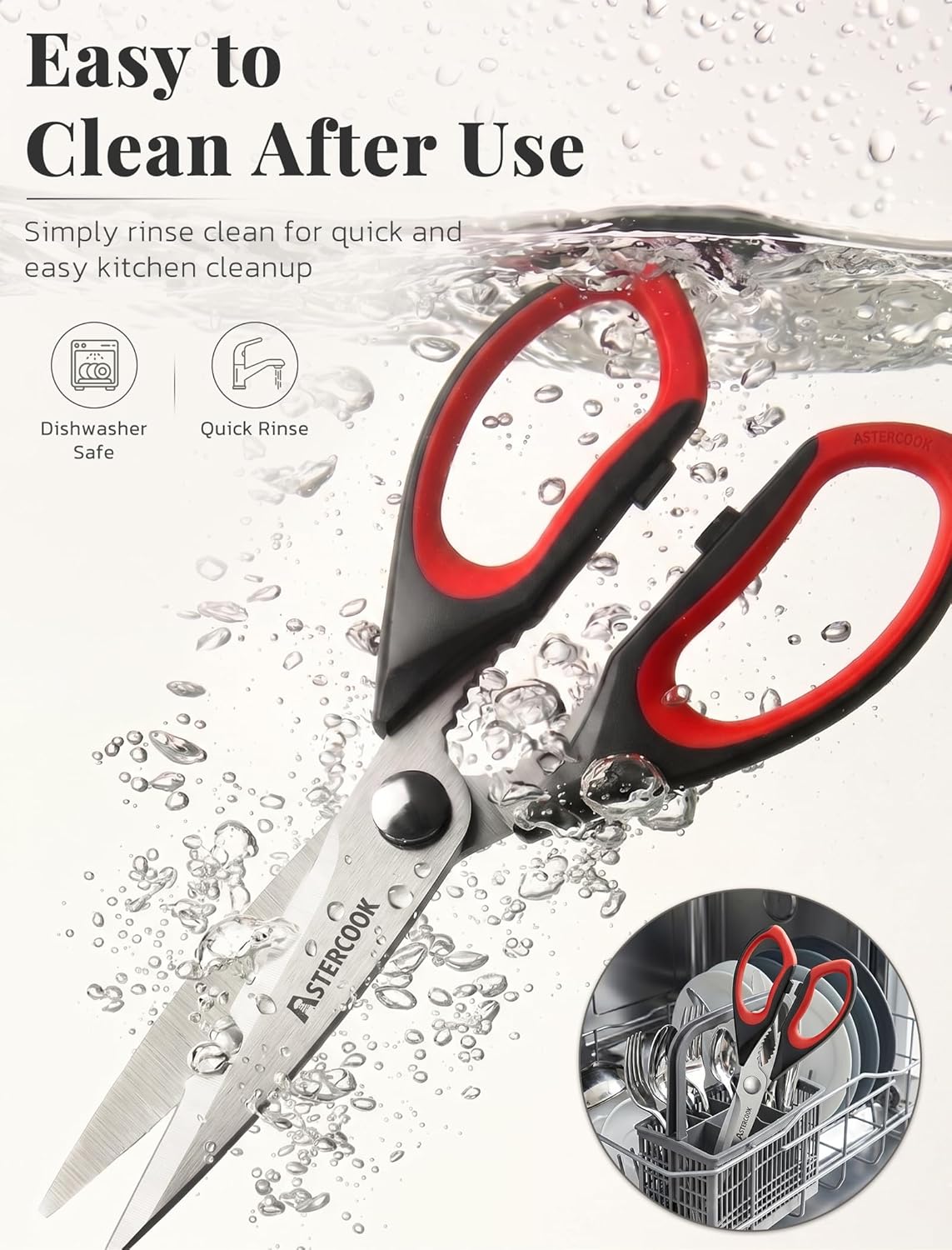 Astercook Kitchen Scissors, 3-Pack Heavy Duty Kitchen Shears with Stainless Steel Blades for Meat, Poultry, Herbs, Vegetables and Packaging, Dishwasher Safe Seafood Tools