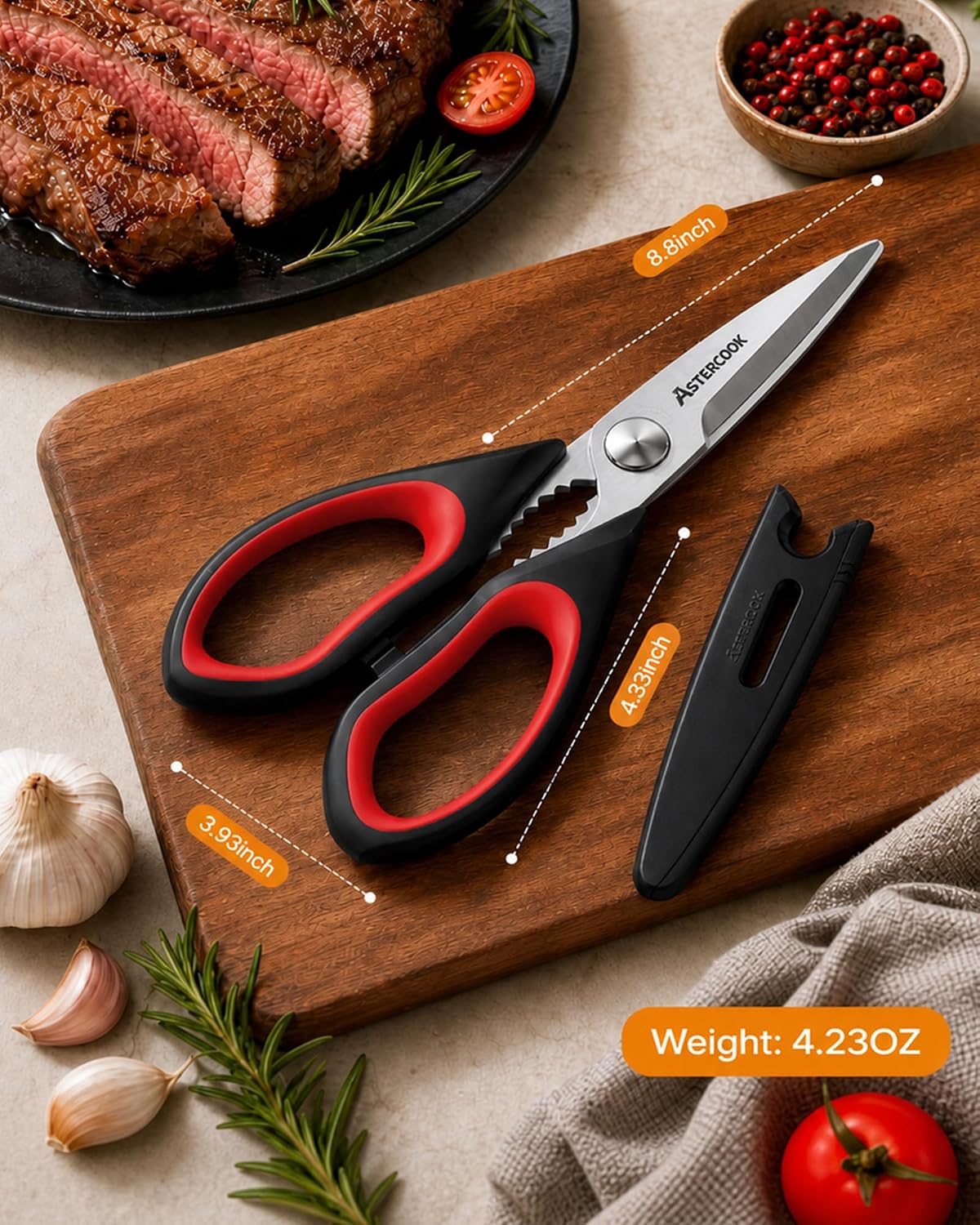 Astercook Kitchen Scissors, 3-Pack Heavy Duty Kitchen Shears with Stainless Steel Blades for Meat, Poultry, Herbs, Vegetables and Packaging, Dishwasher Safe Seafood Tools