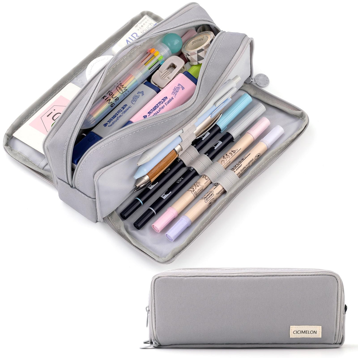 CICIMELON Large Capacity Pencil Case 3 Compartment Pouch Pen Bag for School Teen Girl Boy Men Women (Navy)