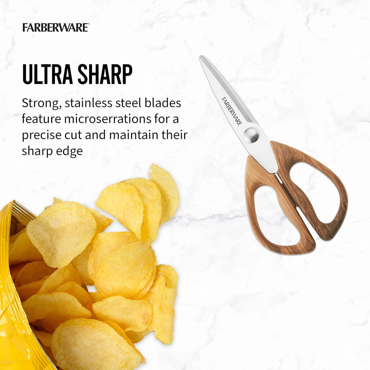 Farberware Stainless Steel Kitchen Shears Faux Wood Handle