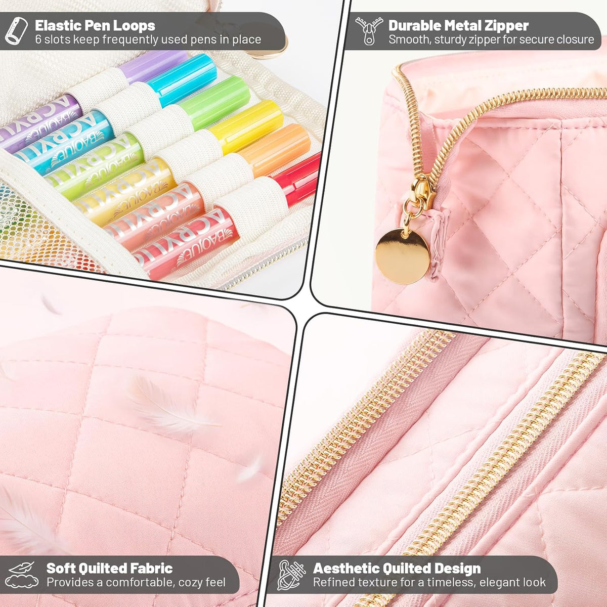 Cute Pencil Case for Girls kids Soft Quilted Pencil Pouch Bag Organizer