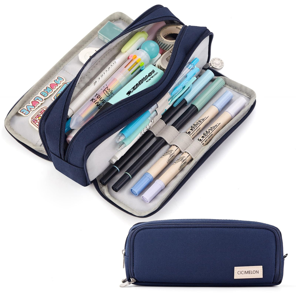 CICIMELON Large Capacity Pencil Case 3 Compartment Pouch Pen Bag for School Teen Girl Boy Men Women (Purple)