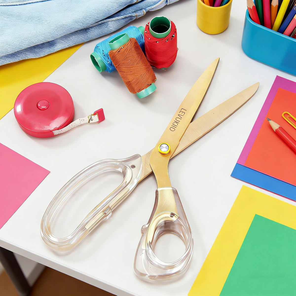 9.5 Inch Set All Purpose Scissors For Office, Anti-Rust Coating, Ergonomic Handle Craft Scissors, for Office Home School Craft Household Use/Gold