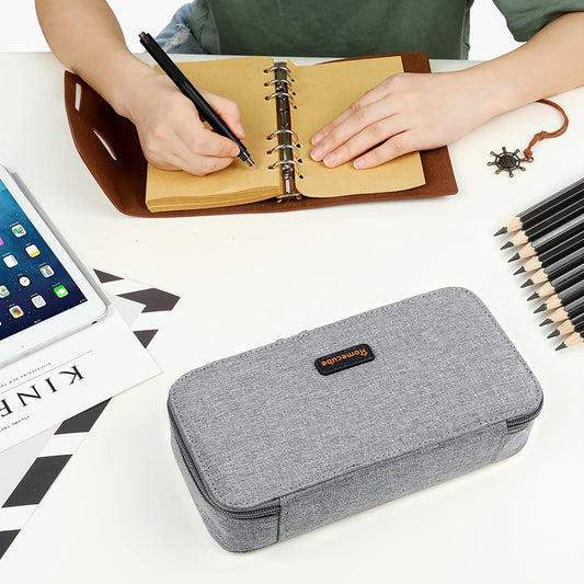 Homecube Pencil Case Capacious Pen Pencil Holder Box Makeup Pens Pouch Oxford Cloth Bag Large Storage Stationery Organizer with Zipper for School & Office - Gray