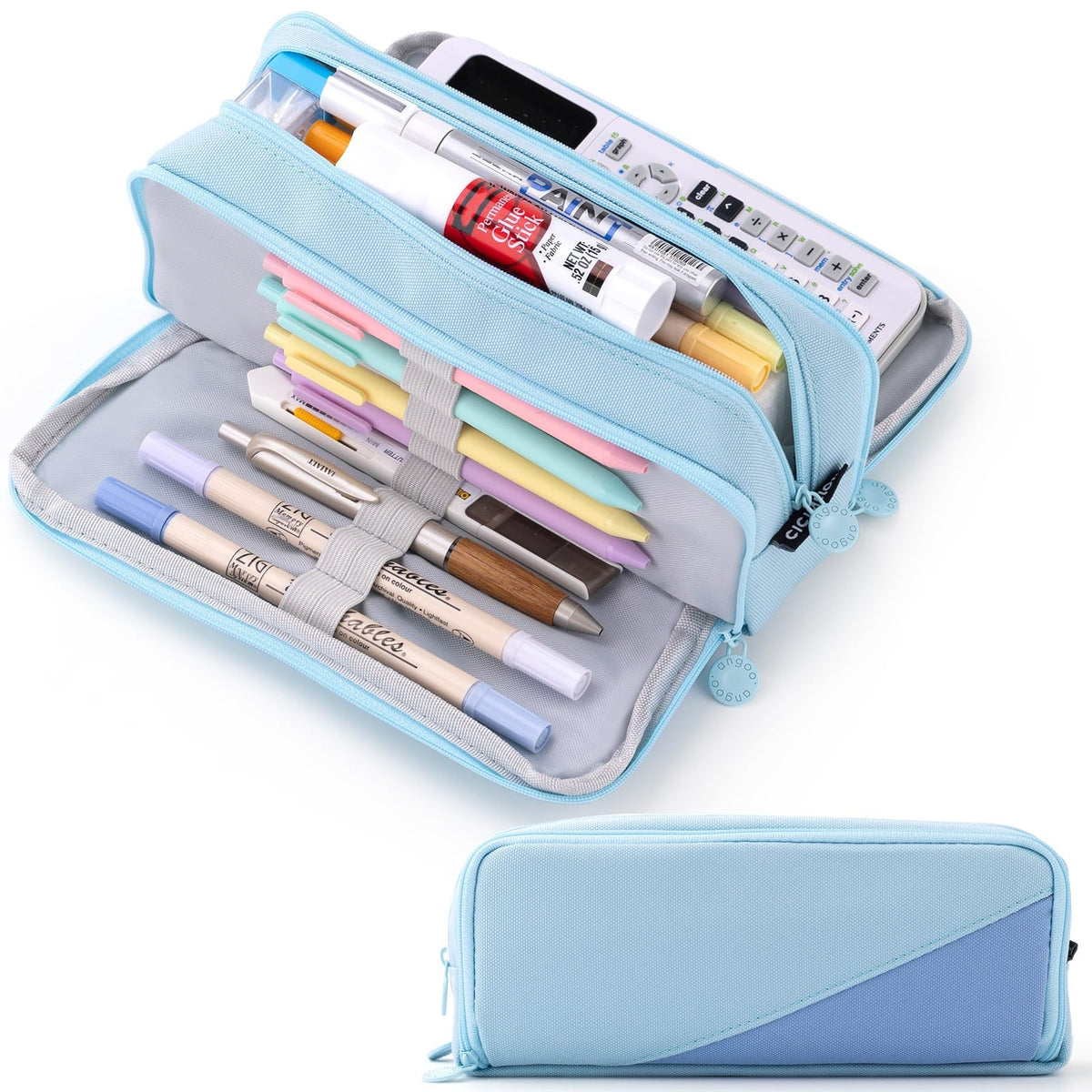 CICIMELON Large Capacity Pencil Case 3 Compartment Pouch Pen Bag for School Teen Girl Boy Men Women (Navy)