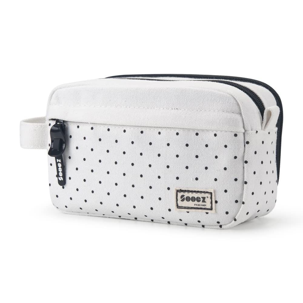 Sooez Big Capacity Pencil Case, Upgraded Canvas Pencil Pouch Large Pencil Bag Organizer, Separate Compartments Easy Grip Handle, Aesthetic Supply for School Teens Adults, Black Pen Case