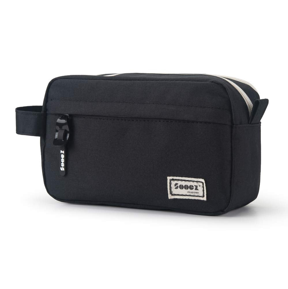 Sooez Big Capacity Pencil Case, Upgraded Canvas Pencil Pouch Large Pencil Bag Organizer, Separate Compartments Easy Grip Handle, Aesthetic Supply for School Teens Adults, Black Pen Case