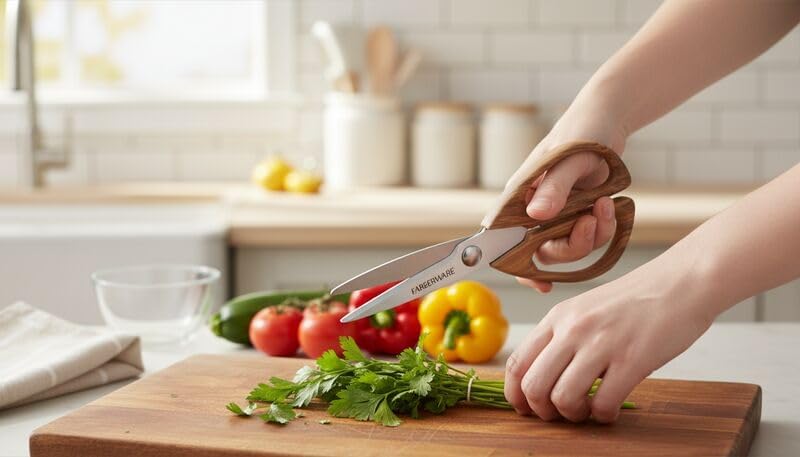 Farberware Stainless Steel Kitchen Shears Faux Wood Handle