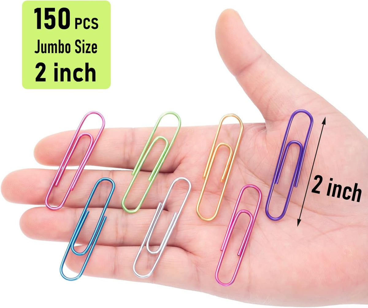 Jumbo Paper Clips, 150pcs 2 Inch Large Colored Paper Clip