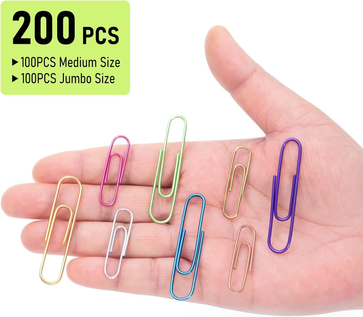Paper Clips, 200pcs Jumbo and Medium Colored Clip
