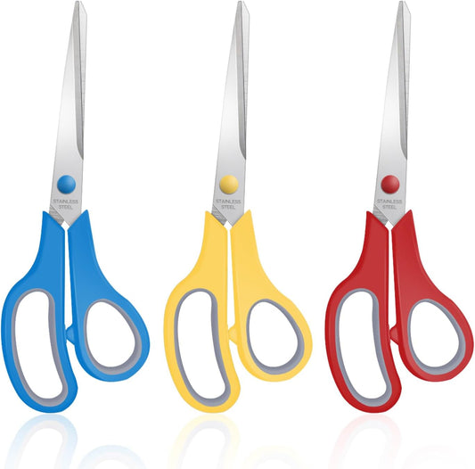 3 Packs 8" Sewing Craft Scissors Bulk,Multipurpose Heavy Duty Sharp Paper Scissors,All Purpose Stainless Steel Scissors for Home Office Student Teacher Supplies