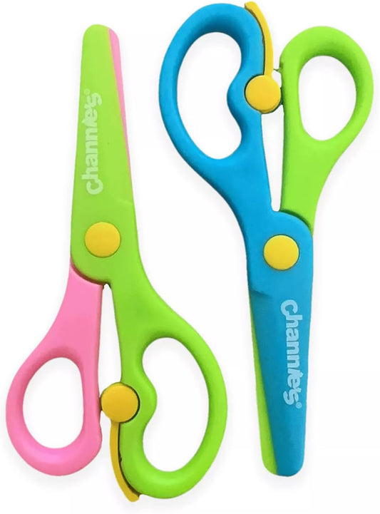 Channie's Safety Scissors for Small Hands (Ages 3-5) - Kid-Safe Plastic Training Scissors for Preschoolers, Toddler Safety Scissors (2 pack)