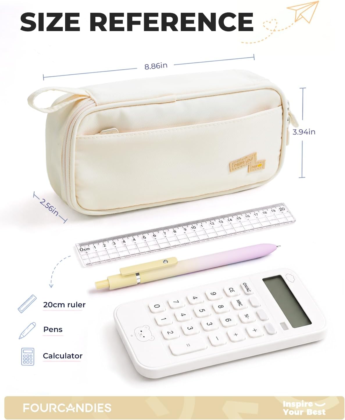 Four Candies Large Pencil Case, 5 Compartments Pen Organizer Pouch