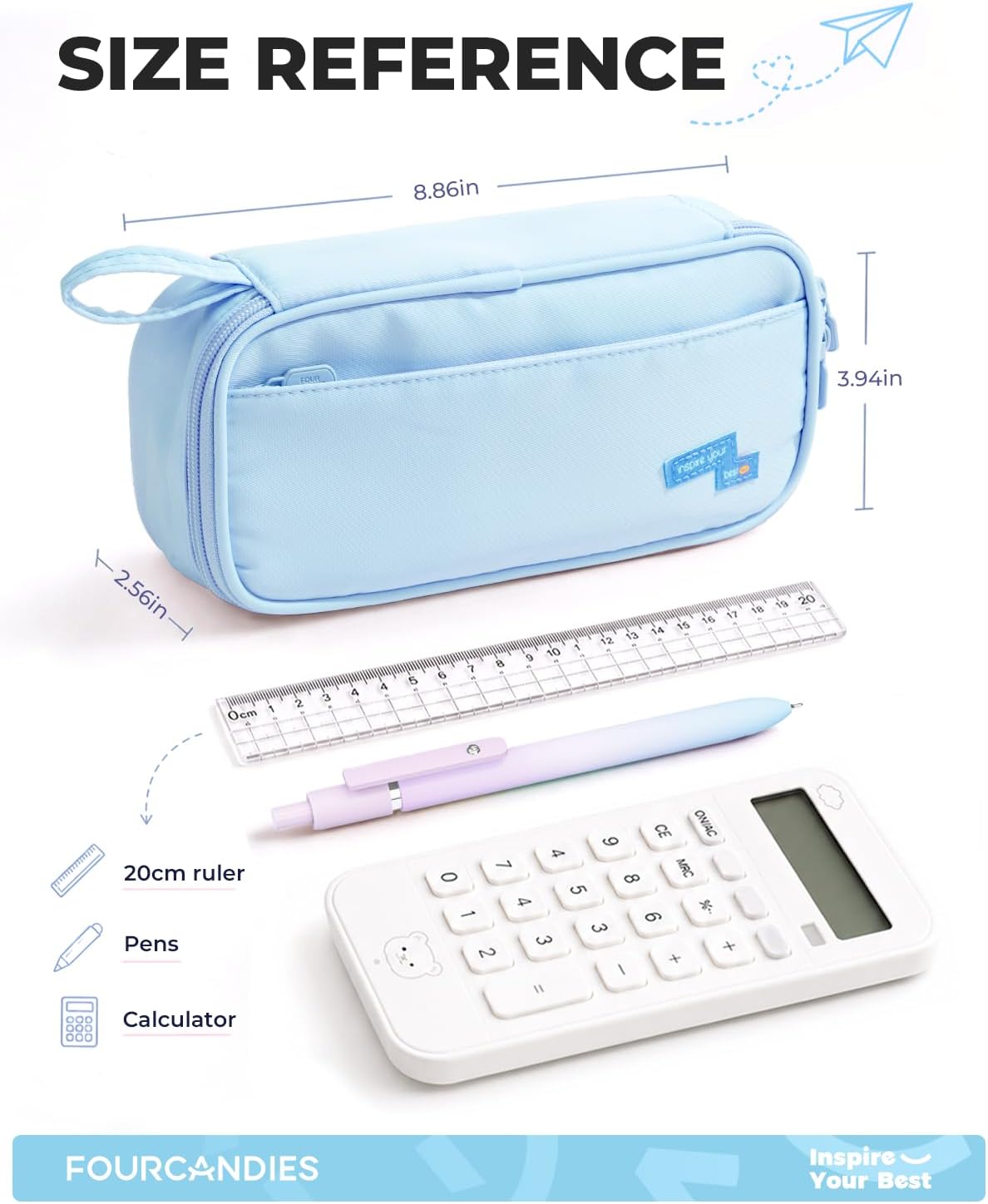 Four Candies Large Pencil Case, 5 Compartments Pen Organizer Pouch