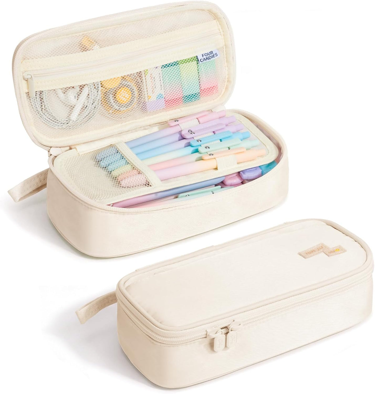 Four Candies Large Pencil Case, 5 Compartments Pen Organizer Pouch