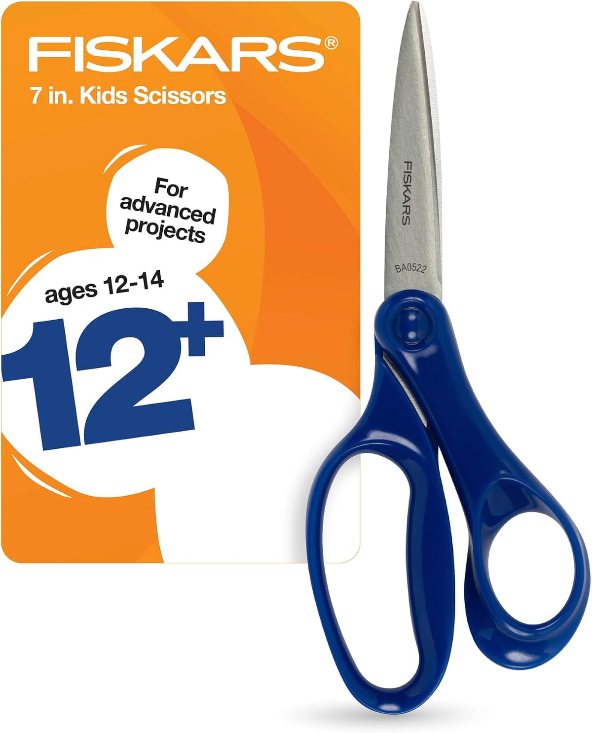 Fiskars 7" Student Scissors for Kids Ages 12-14, School & Crafting, Blue