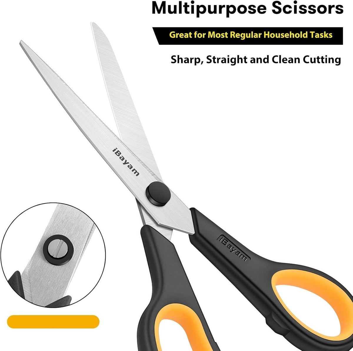 iBayam 8.5" Heavy Duty Black Scissors for Office School Classroom Home Use