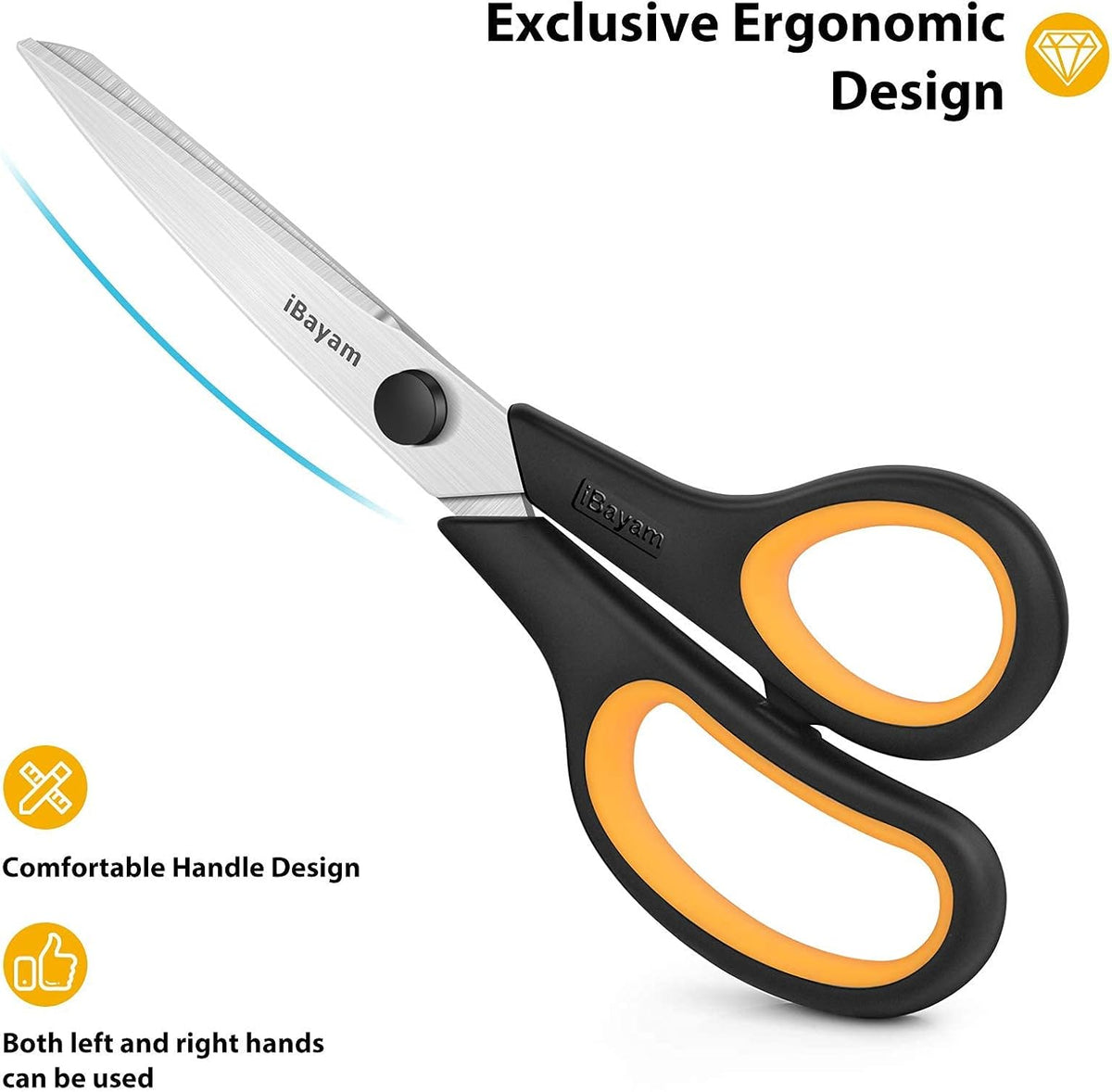 iBayam 8.5" Heavy Duty Black Scissors for Office School Classroom Home Use