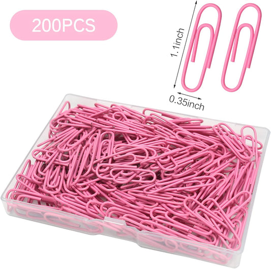 Elisel Paper Clips, 200pcs Medium Size (1.3 inch) Colored Paper Clip,Durable and Rustproof Coated Paper Clips, Great for Office, School and Personal Use (Pink)