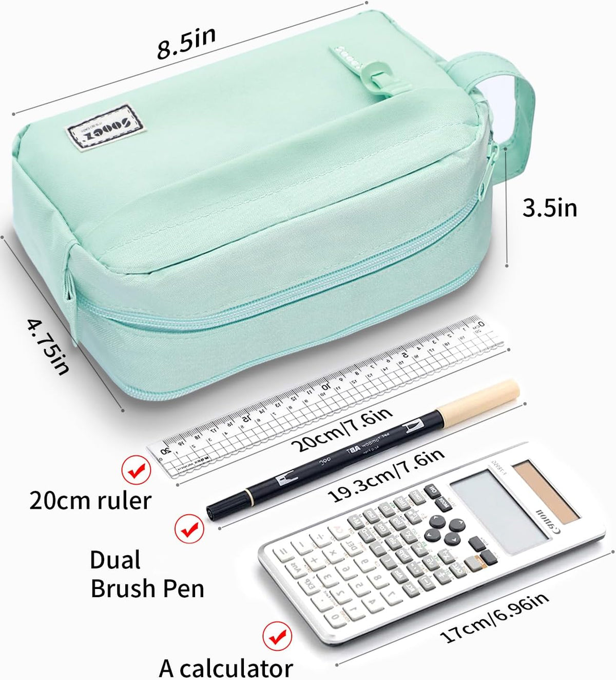 Sooez Big Capacity Pencil Case, Upgraded Canvas Pencil Pouch Large Pencil Bag Organizer, Separate Compartments Easy Grip Handle, Aesthetic Supply for School Teens Adults, Black Pen Case