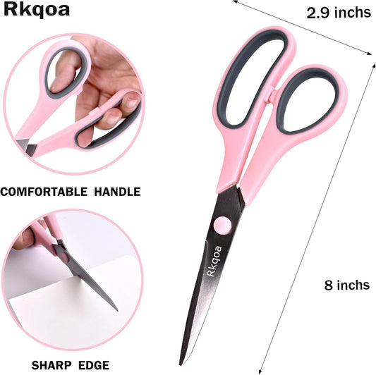 Black 6 Scissors Pack, Rkqoa 8" All Purpose Sharp Scissor for Everyday Use