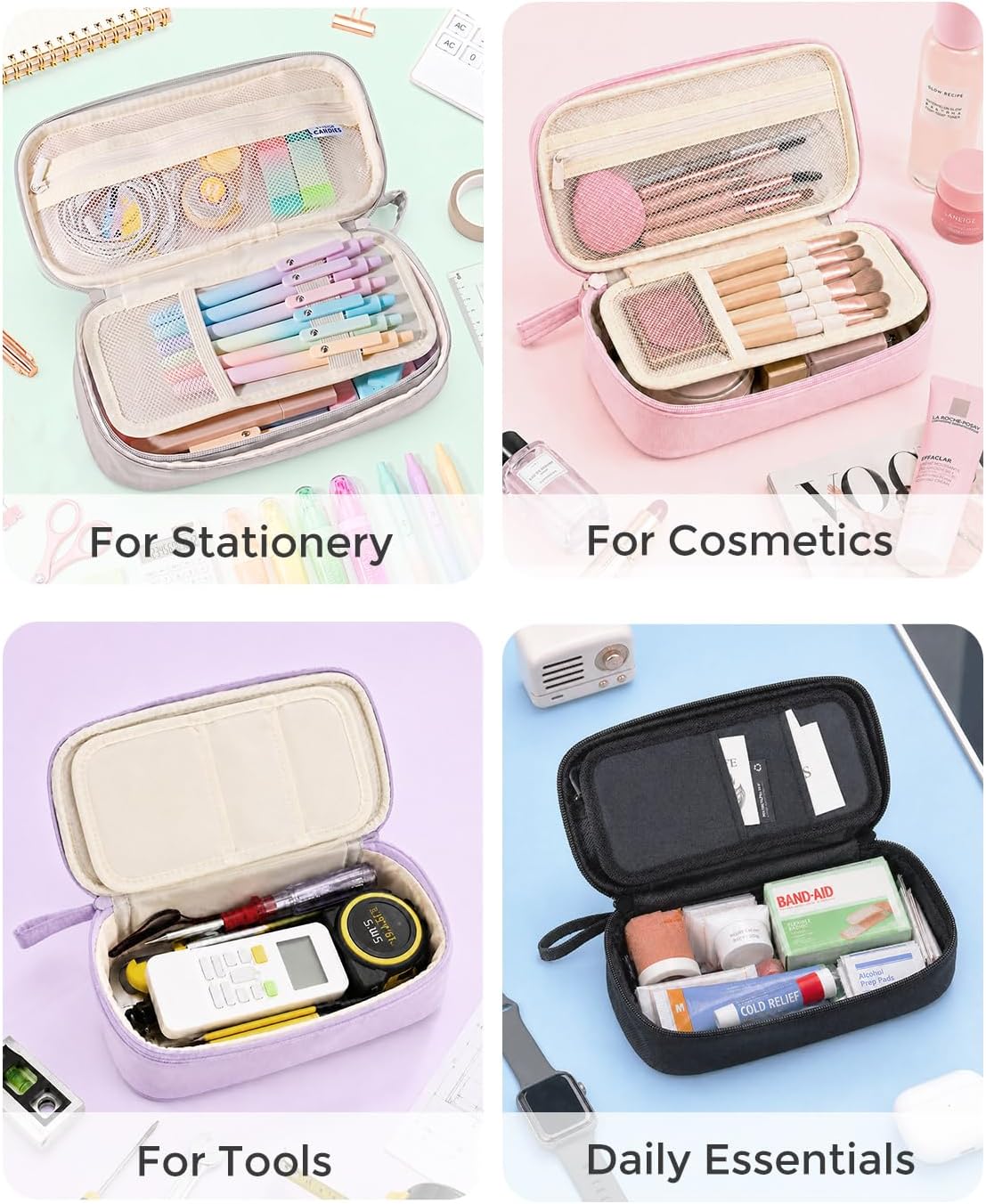 Four Candies Large Pencil Case, 5 Compartments Pen Organizer Pouch