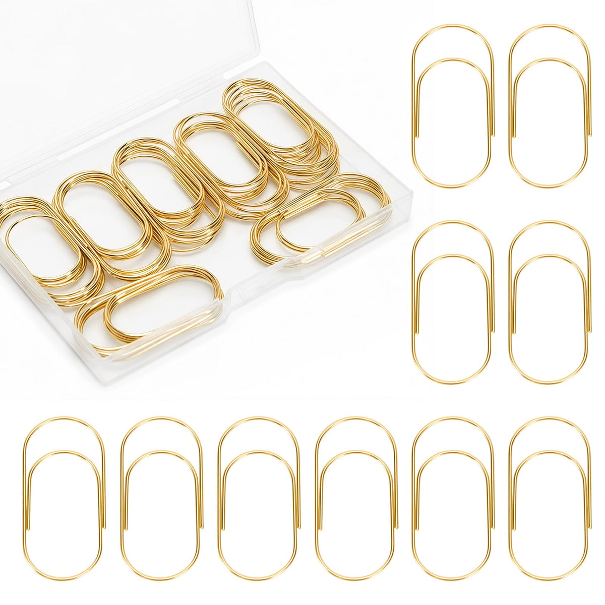 50 Pcs Jumbo Paper Clips 2 Inch (50mm), Large Gold Paperclips, Non-Skid Smooth Steel Wire, Oversized Wide Clips for Office School Planner Bookmarks